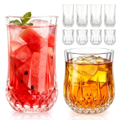 8-Piece Glassware Set, Clear Ribbed Drinking Glasses for Water and Cocktails