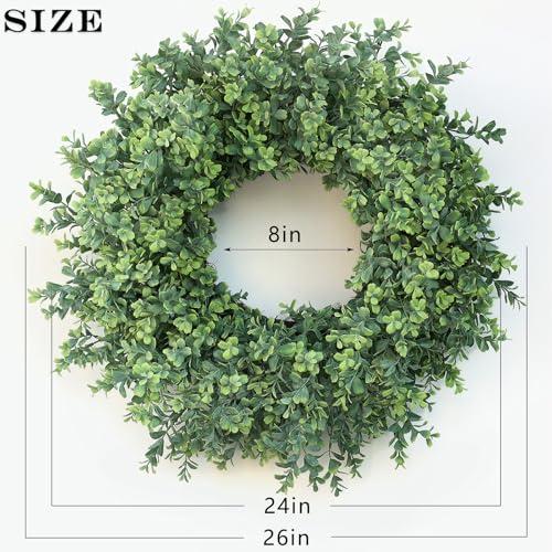 26-Inch Artificial Boxwood Wreath for Front Door and Home Decor