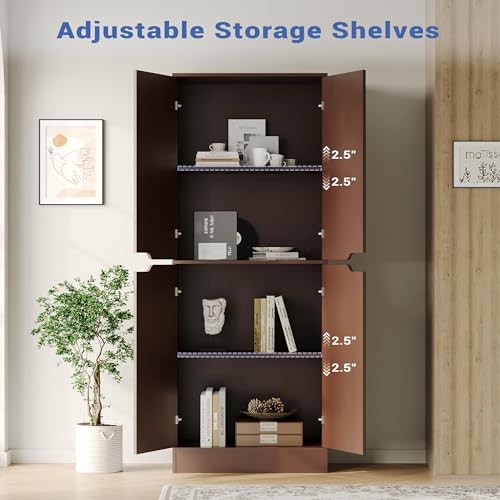71-Inch Tall Kitchen Pantry Cabinet with Adjustable Shelves, Walnut