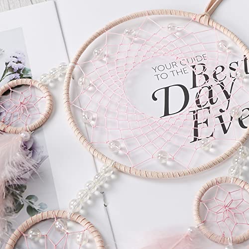 Pink Handmade Dream Catcher Wall Hanging Decor - 23-inch Feather Ornament