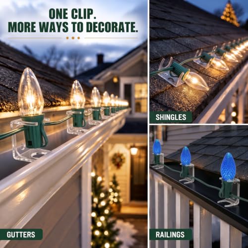 200 Pcs Christmas Light Clips for C7 C9 Sockets Waterproof Secure Installation