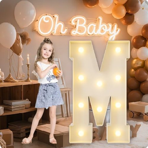 HXWEIYE Large Light-Up Marquee Letters - 3FT Giant Baby Shower & Party Decor | Warm White