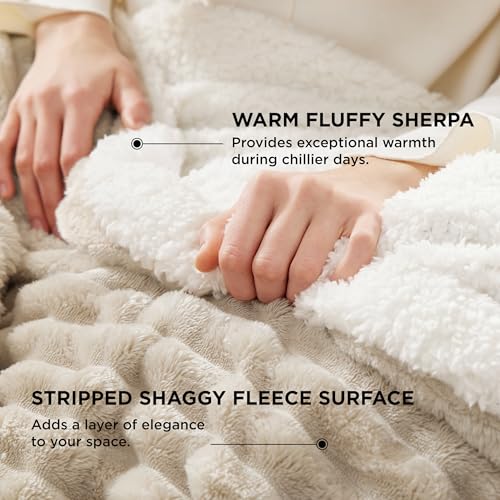 Bedsure Sherpa Blanket Twin Size for Couch - Super Soft, Cozy Fleece Thick Warm Blanket for Winter, GentleSoft Plush & Fluffy Christmas Throw Gift for Women, Home Room Decor, Beige, 60x80 Inches
