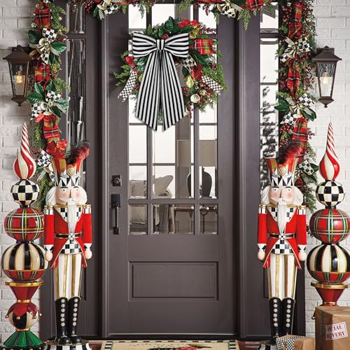 2-Pack Black and White Stripe Wreath Sash for Front Door Porch Decor