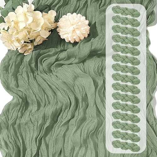15-Pack Sage Green Cheesecloth Table Runners, 17 x 108 Inch Gauze Decor