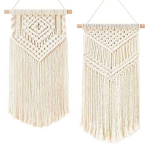 Small Macrame Wall Hanging Set of 2 - Woven Boho Tapestry Art Decor