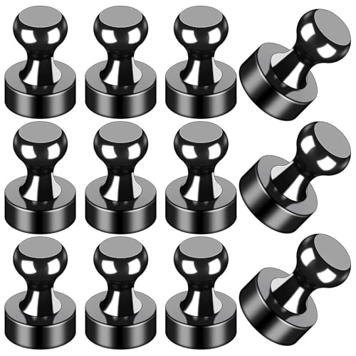 Strong Neodymium Magnetic Push Pins (12 Pack) - Black Refrigerator Magnets