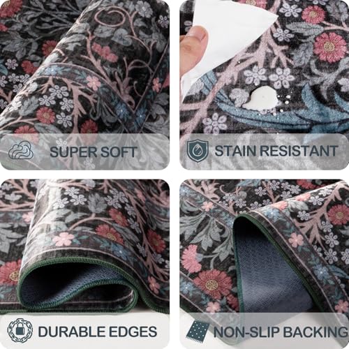 8x10 Washable Area Rug, Stain-Resistant Vintage Floral Carpet for Living Room