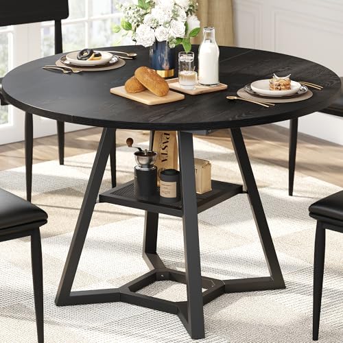 43-Inch Round Dining Table with Pedestal Base, Industrial Kitchen Table