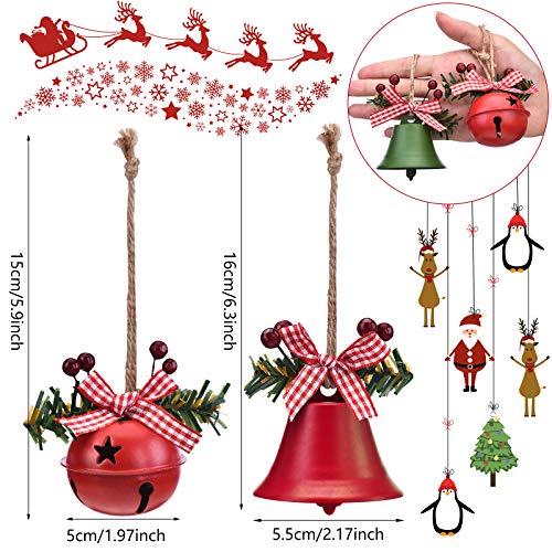 6 Pcs Christmas Bell Ornaments with Holly Berry Bows for Tree Decor