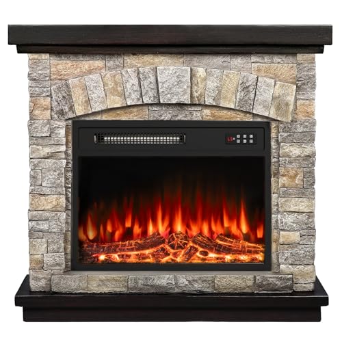36-Inch Electric Fireplace with Mantel and Faux Stone Finish Gray