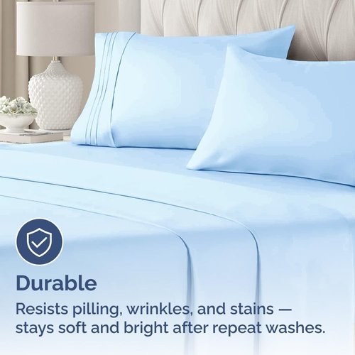 King Pillow Cases by [Brand Name] - Ultra Soft Hotel Quality Covers | Wrinkle-Free, Stain-Resistant - 4 Piece Set in Light Blue