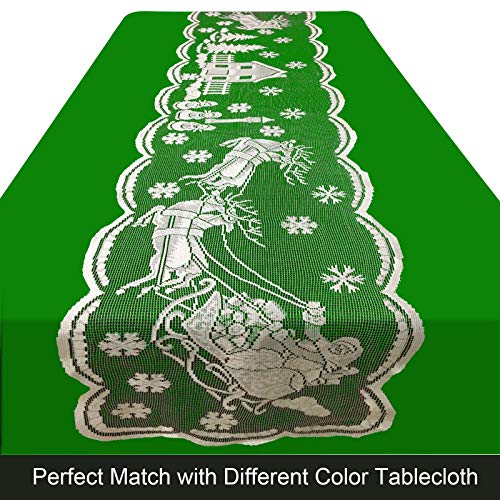 Joysail 72 Inch Lace Christmas Table Runner with Santa Reindeer Snowflake Design