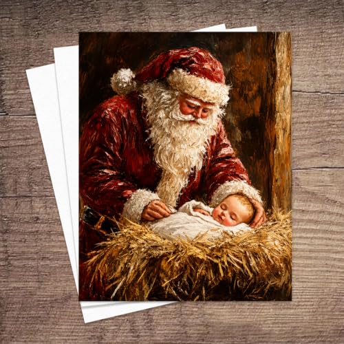 XOCUUI 8x10 Santa with Sleeping Baby Nativity Canvas Print - Framed? Unframed Holiday Wall Art