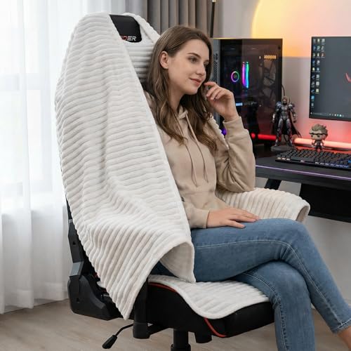 Striped Flannel Office Chair Blanket, Wearable Desk Wrap for Work