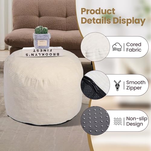 Round Corduroy Pouf Ottoman Foot Rest with Removable Foam Filling (20"x15")