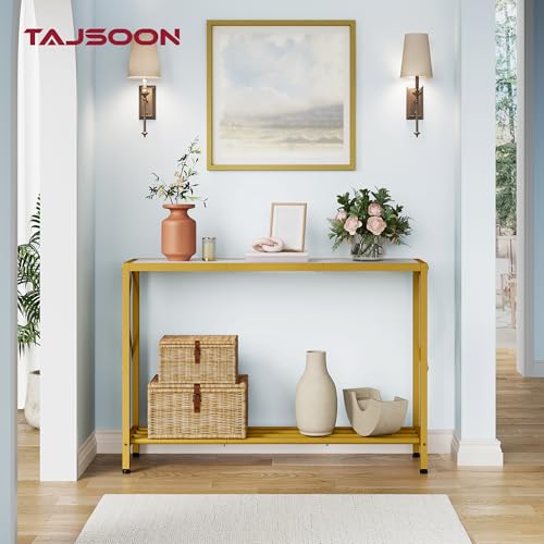 41.8" Narrow 2-Tier Console Table, Gold & White Entryway Sofa Table
