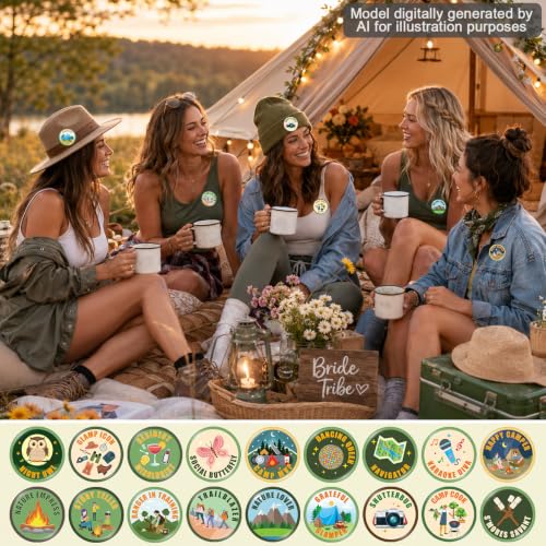 18 Pcs Camping Themed Bachelorette Party Pins - Bridal Shower Favors