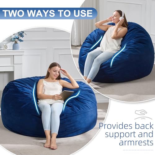 4FT Memory Foam Bean Bag Chair - Oversized Velvet Lounger with Side Pocket
