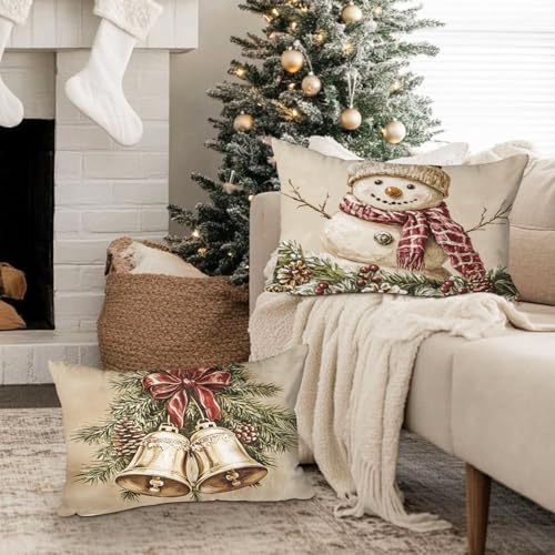 Lanpn 12x20 Christmas Throw Pillow Covers Set of 4, Santa Tree