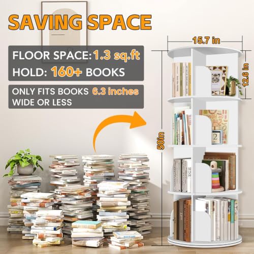 4-Tier Rotating Bookshelf Tower, 360° Spinning Bookcase Storage Organizer