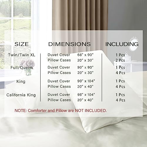 Ivory White Satin Duvet Cover Set - 5 Piece Full/Queen Bedding with Zipper