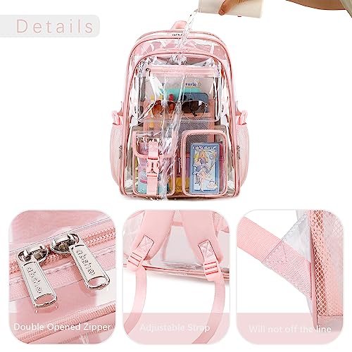 Large Clear Backpack for School & Events - Heavy Duty Transparent Bookbag (Pink)