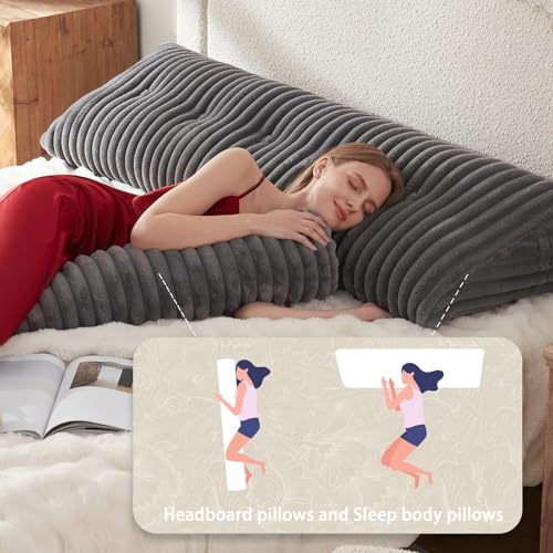 Faux Fur Headboard Wedge Pillow with Neck Roll Pillow - King Size