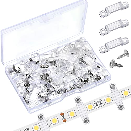 300 Pcs LED Strip Light Mounting Clips with Screws, 12mm Clear Holder Brackets