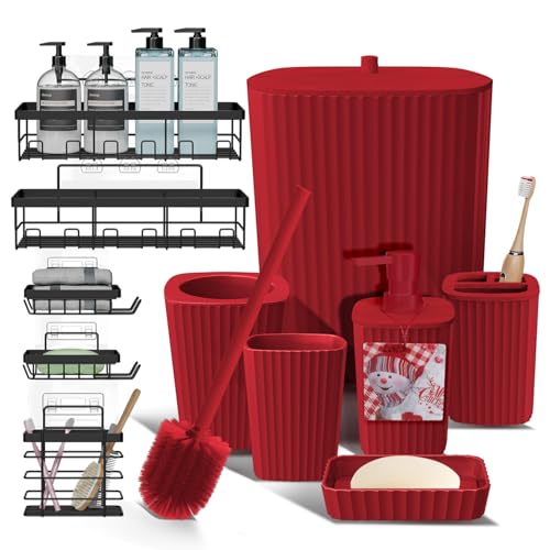 Clara Clark Christmas Bathroom Accessories Set - 11PC Complete Shower Caddy & Toilet Brush