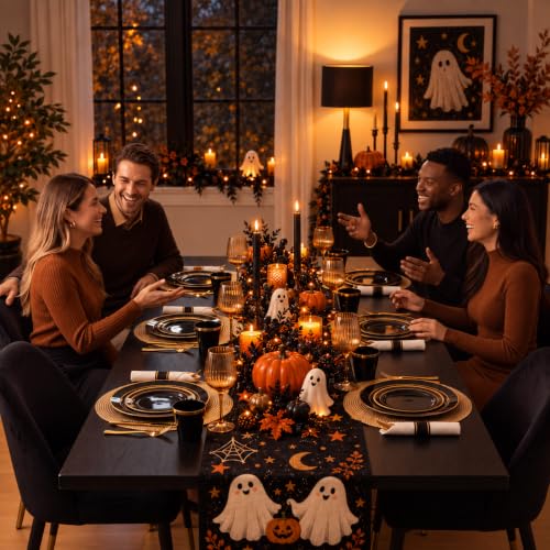 WELLIFE 210-Piece Black & Gold Plastic Dinnerware Set for 30 Guests – 30 Dinner Plates, 30 Dessert Plates, 30 Black 9 oz Cups, 30 Pre-Rolled Napkins, Goldware