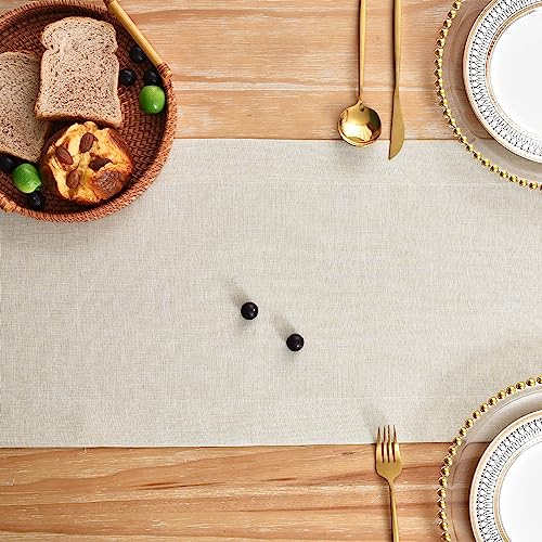 NEWISHER Farmhouse Rustic Beige Table Runner 13x72 Inch Faux Linen Solid