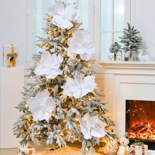 Norme 6 Pcs Large 16'' Christmas White Magnolia Flowers - White / 16''