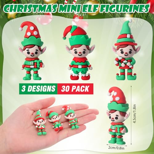 Chunful 30 Pcs Christmas Mini Elf Figures Tiny Holiday Decorations - Smooth Finish