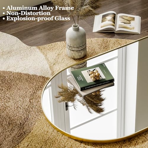Arched Full Length Floor Mirror - 64" x 21" Gold Aluminum Frame