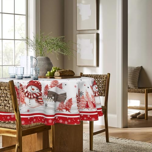 Horaldaily Christmas Tablecloth 70x70 Round Red Snowman Pine – 70" Round