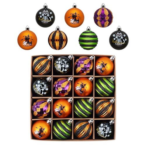 16-Count Vintage Halloween Tree Ball Ornaments - 2 Inch Shatterproof Set