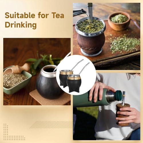 DORMIYA 2PCS Black Stainless Steel Yerba Mate Cups 6oz Insulated with Straw
