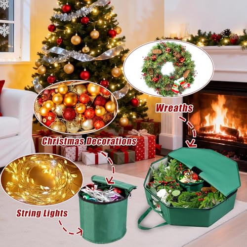 24 Inch Hard Shell Christmas Wreath Storage Bag with Pouch