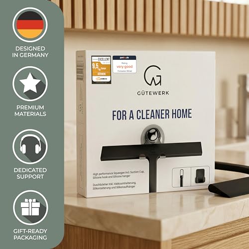 9-Inch Silicone Shower Squeegee with 3-in-1 No-Drill Mount, Matte Black