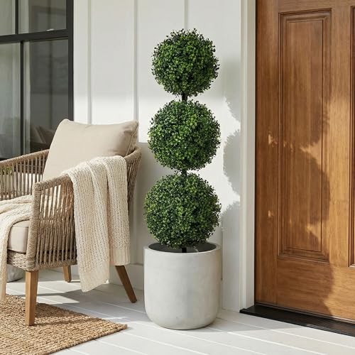 36-Inch Artificial Triple Ball Boxwood Topiary Tree in Planter