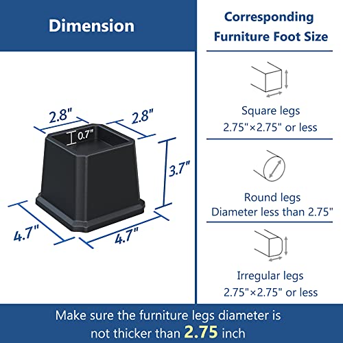 3-Inch Heavy Duty Bed Risers - Set of 8, Durable Plastic, 1500 lbs Capacity