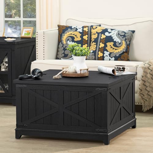 3-Piece Farmhouse Coffee Table Set with Hidden Storage and Barn Doors