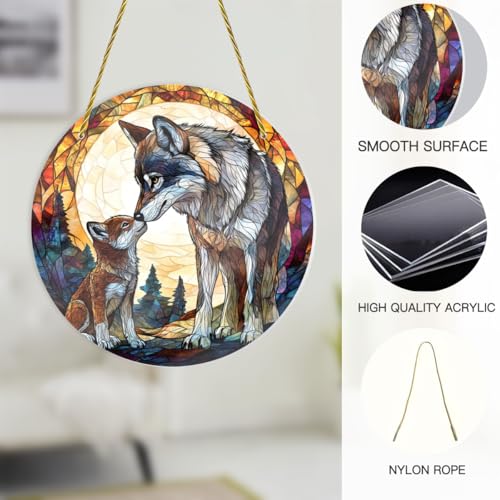 Wolf Cub Shatterproof Acrylic Wall Art - 8x8 Inch Stained Glass Decor