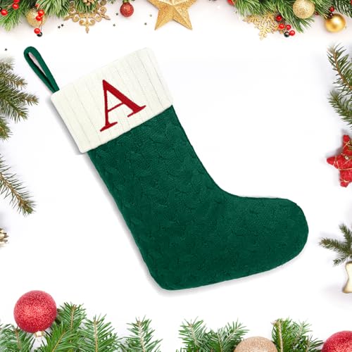 20-Inch Large Knit Monogram Christmas Stocking, Embroidered Letter Stocking