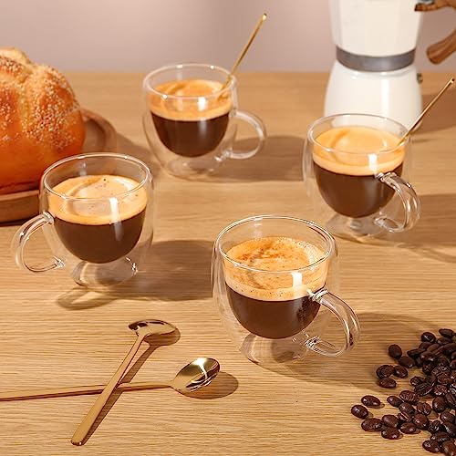 VENVENWEAVS 4-Pack 5oz Double Wall Hand Blown Espresso Cups - Gift Box