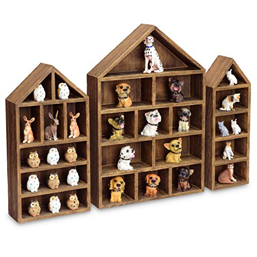 Wooden House-Shaped Shadow Box Display Shelf, Wall-Mounted Organizer