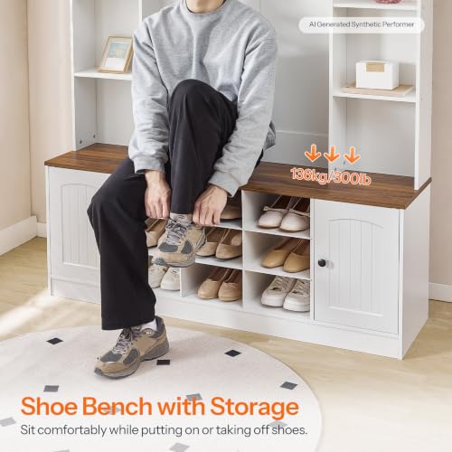 51-Inch Hall Tree with Bench and Shoe Storage, Entryway Coat Rack Organizer