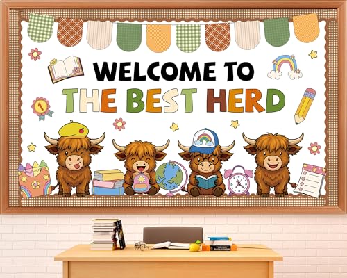 Highland Cow Bulletin Board Decor Set - Back to School Classroom Supplies