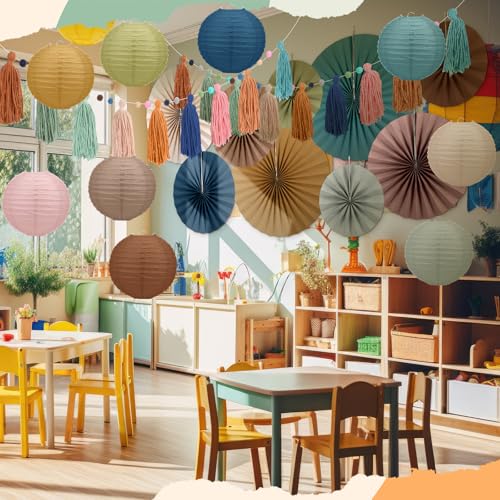 Boho Party Decoration Set: Paper Fans, Lanterns and Tassel Garland Kit